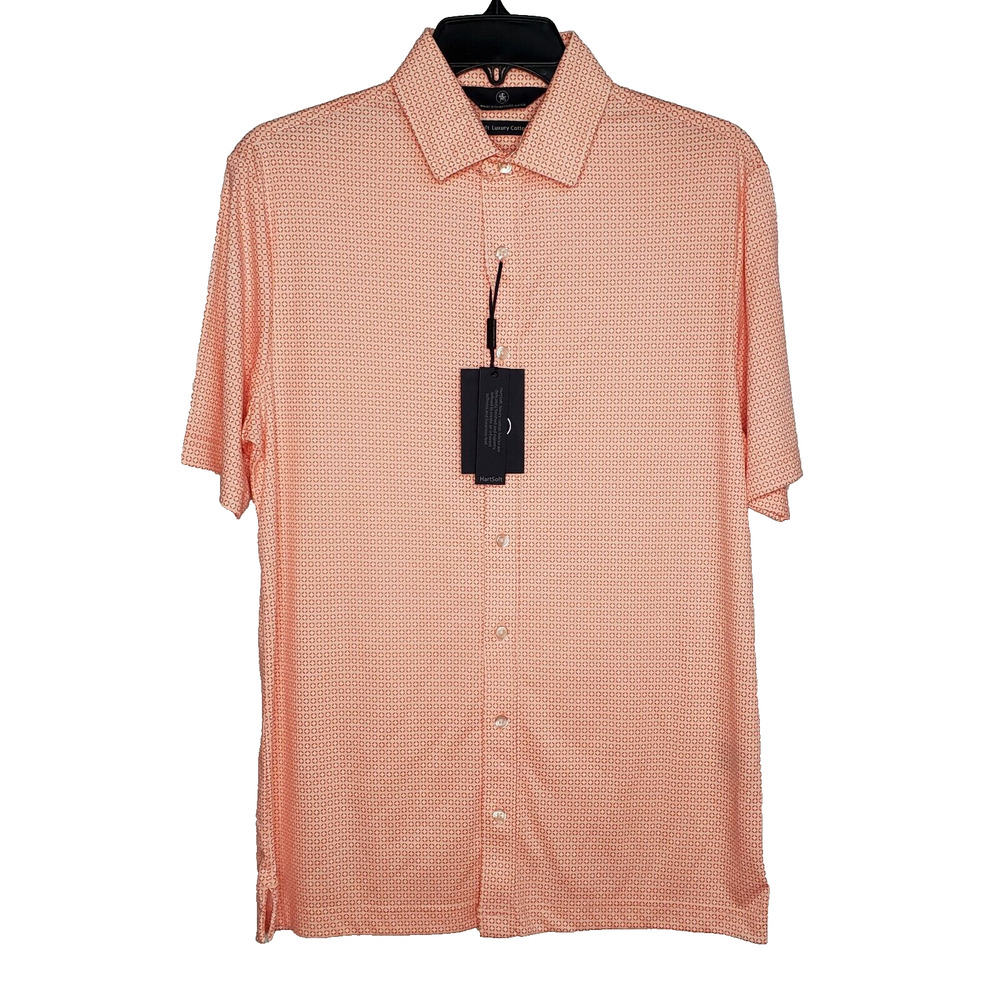 Hart Schaffner Marx Mens Shirt HartSoft Luxury Cotton Short Sleeve Peach SZ S